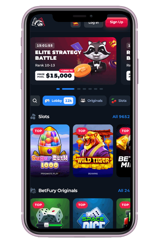 BetFury mobile casino game lobby